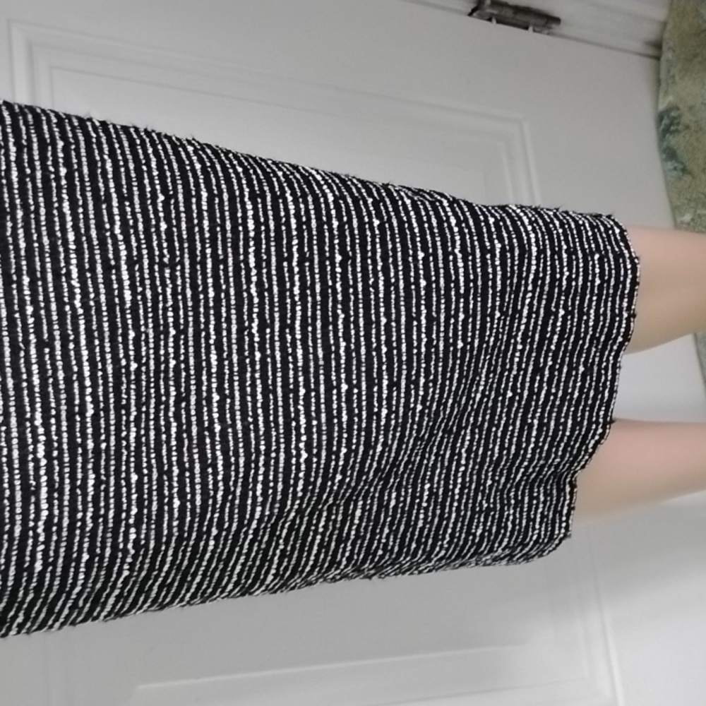 Escada 10 40 Black Gold Cream Tweed Boucle Striped Midi Dress - Picture 3 of 4